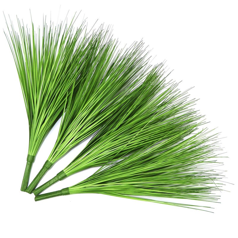 Beebel Artificial Plants 17" Artificial Onion Grass Bushes UV Resistant Plants Faux Shrubs Fake Wheat Grass Greenery Topiaries for Bathroom Home Office House Decorations (4 Pcs/Green) - Image 3